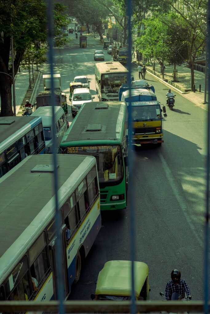 Bengaluru city street with public buses