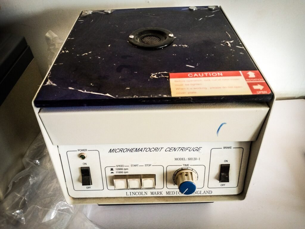 Microhaematocrit Centrifuge; from a medical laboratory in Abuja, Nigeria, laboratory equipment used for routine blood tests