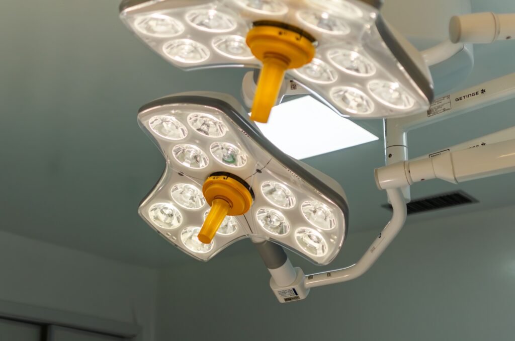 Bright LED surgical lights in an operating room