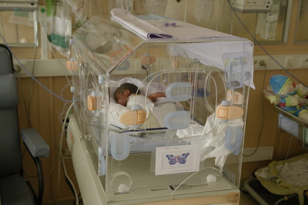 An incubator for premature babies, the kind of equipment used in neonatal intensive care