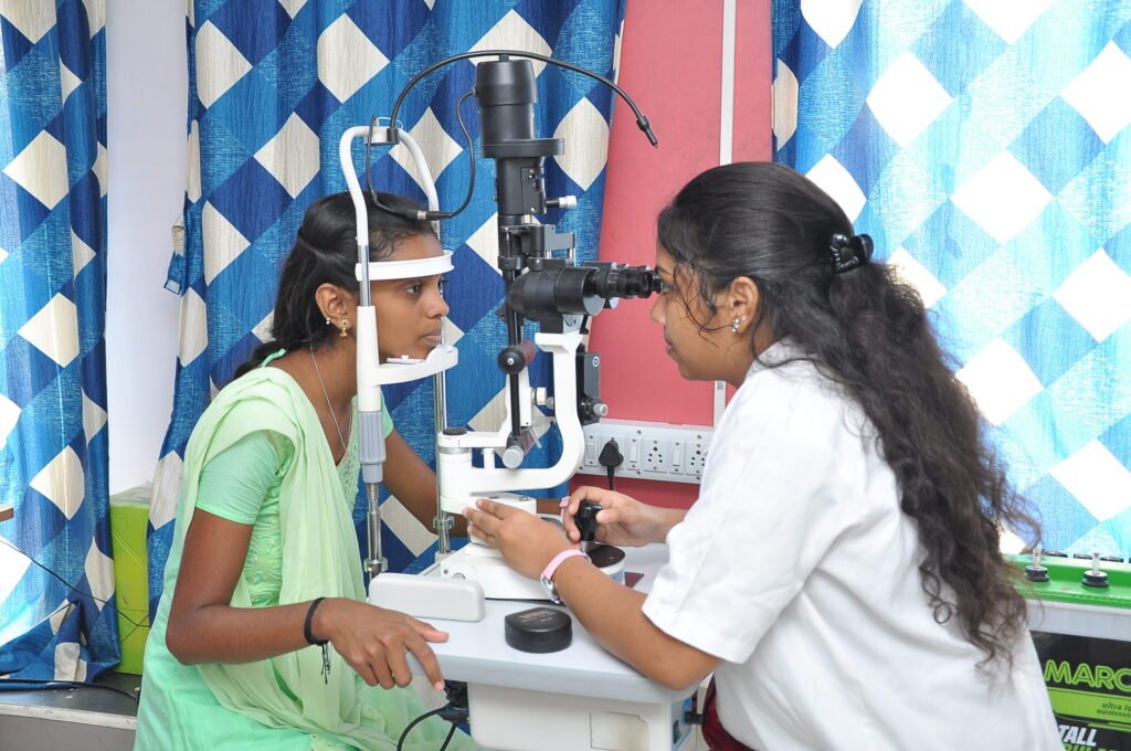 Slit-lamp eye examination at an eye hospital in India