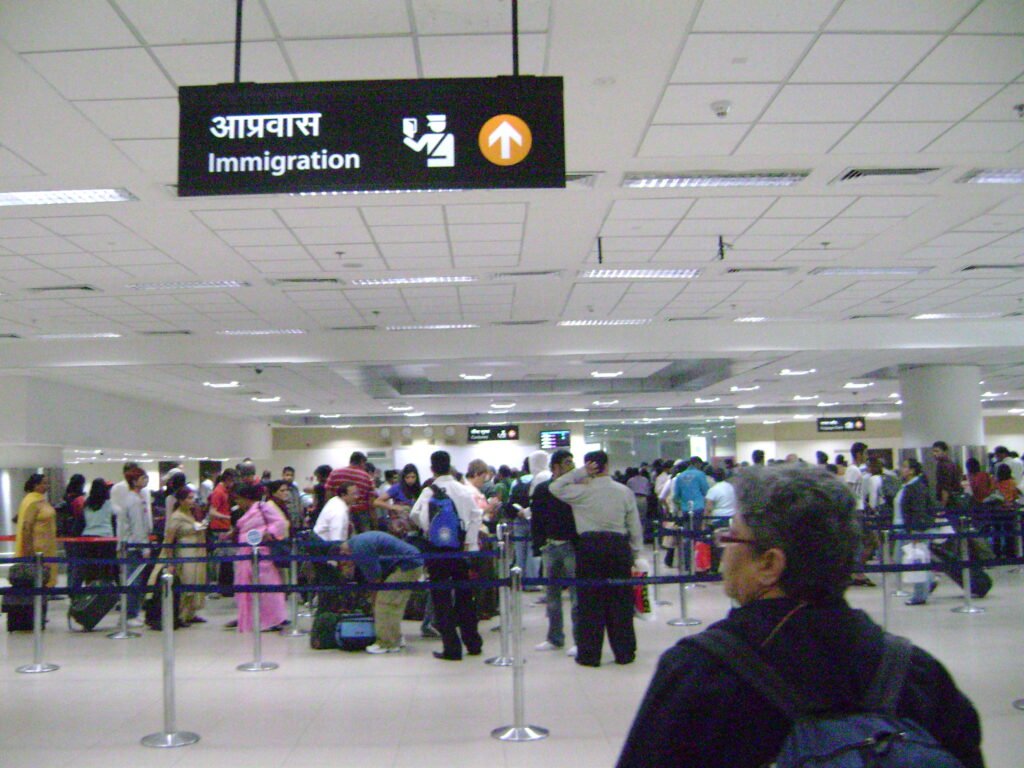 Immigration counters at Indira Gandhi International Airport, New Delhi
