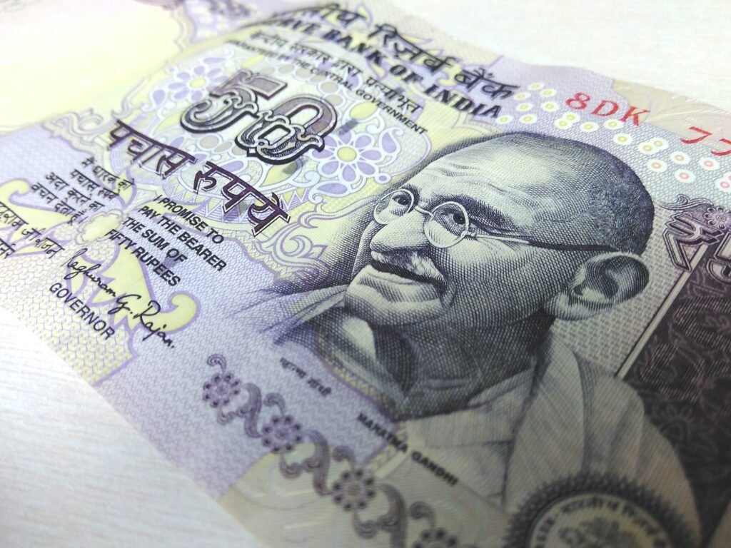 Close-up of an Indian rupee banknote